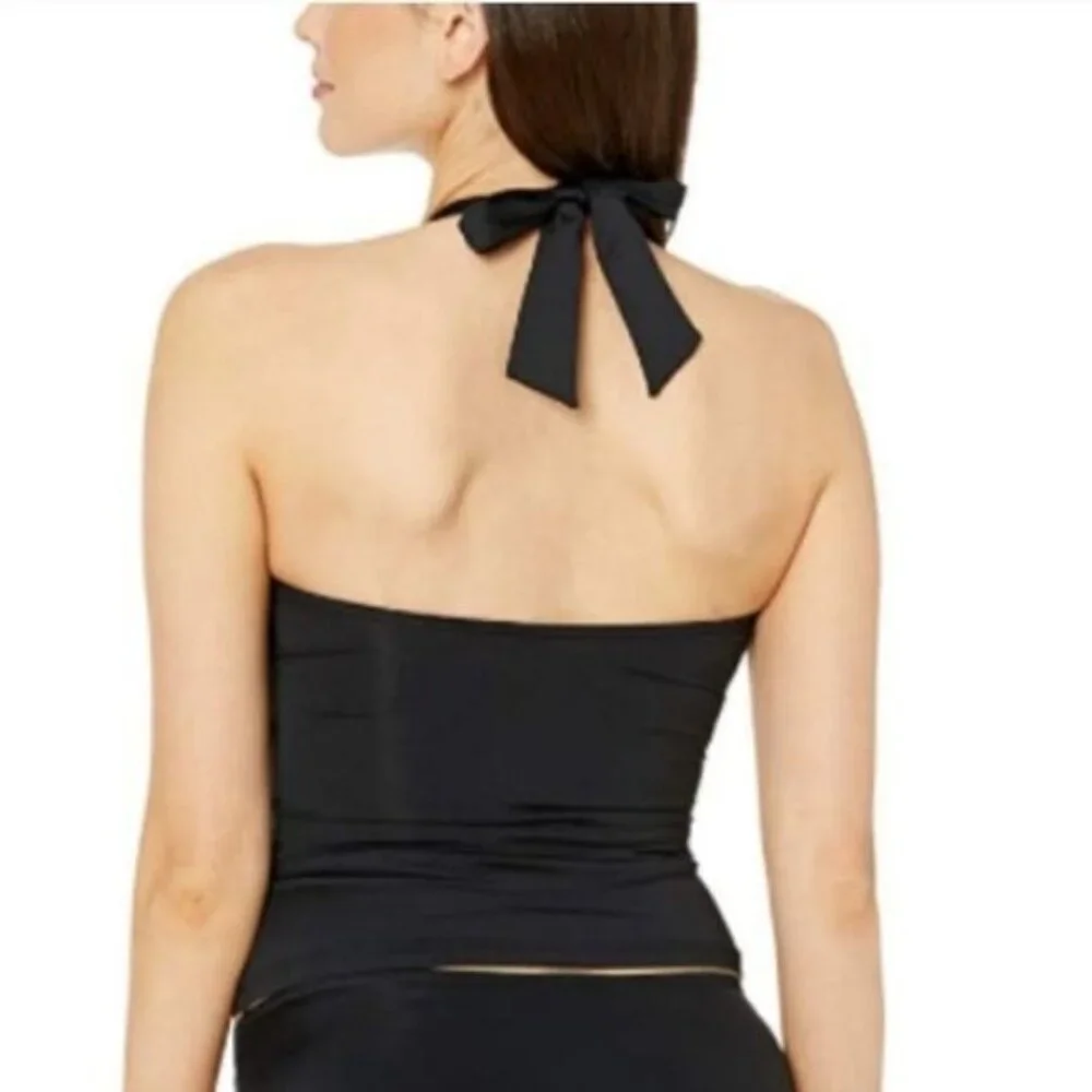 Lauren‎ Ralph Lauren Black Halter Tankini Top Front Tie Back Swimwear Size 12